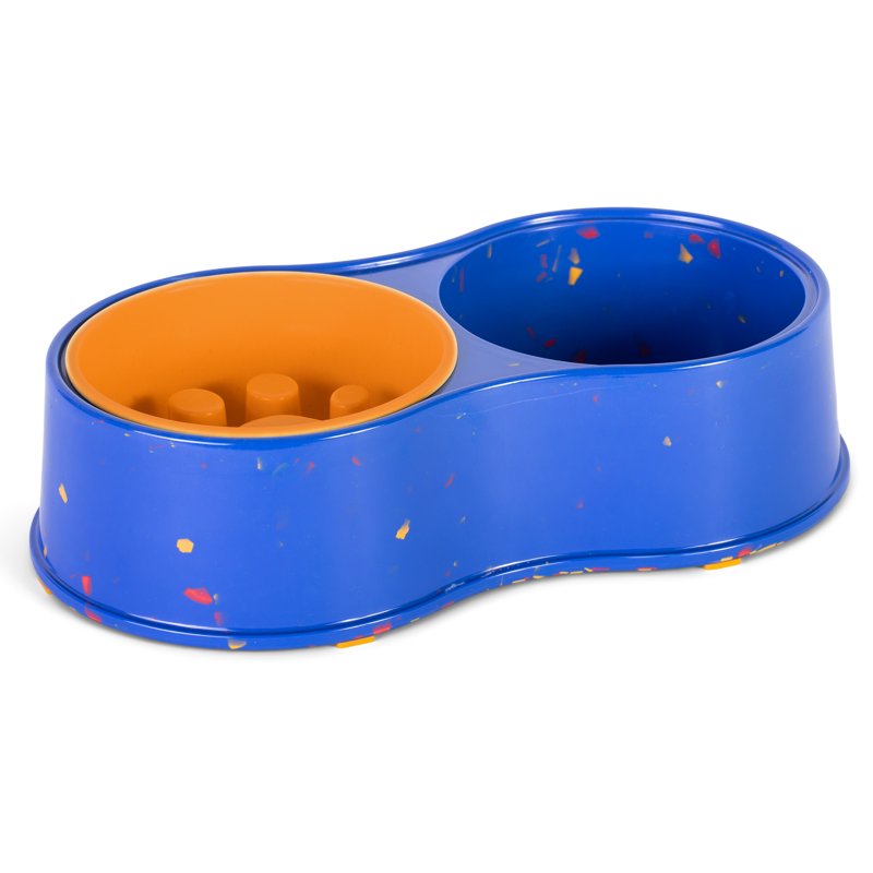 The Dodo Bamboo Double Diner Dog Food Bowl, Blue & Orange